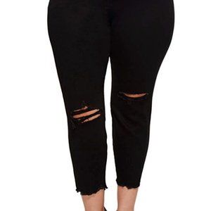 Levi's Women's Plus-Size Wedgie Jeans Soft Ultra Black with Damage 22W